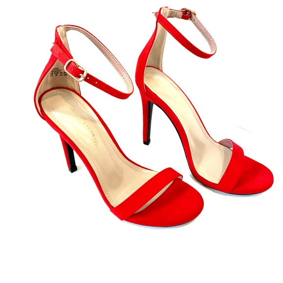 Dream Pairs Karrie Ankle Strap High Heel Stiletto Sandals in Red Suede Size 5.5 - Picture 4 of 10